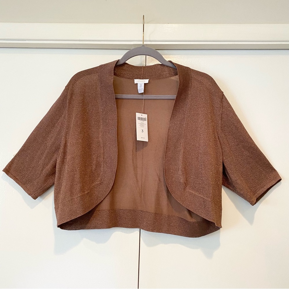 Chico's Shimmer Spice Crop Lightweight Sweater Size 3 (=L)